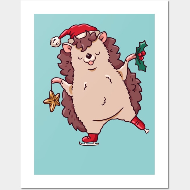 Cute Cartoon Christmas Ice Skating Hedgehog Wall Art by SLAG_Creative